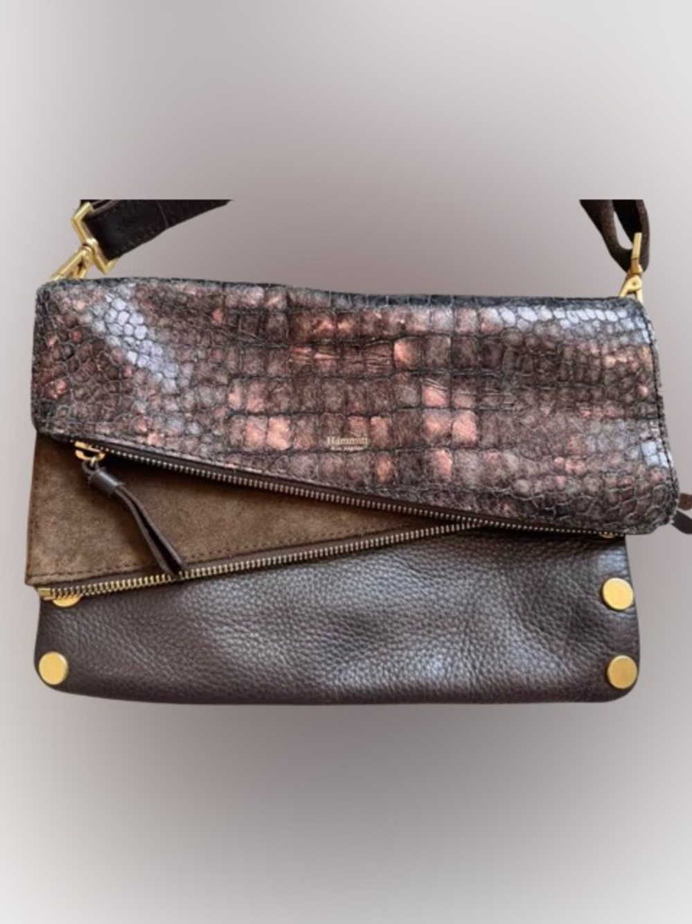 Hammitt Medium Dillon Brown Suede & Metallic